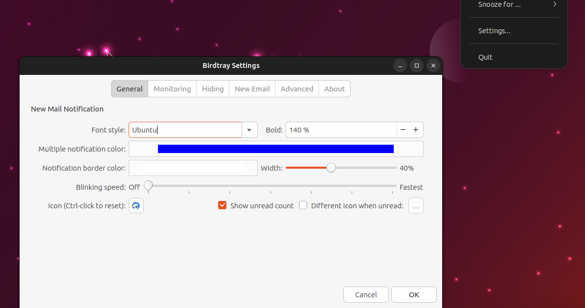 Birdtray Ubuntu PPA atualizado com contagem de e-mails não lidos e correções Xwayland (ícone Thunderbird Tray)